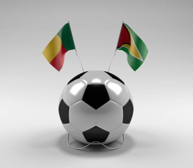 Benin - Guyana Futbol Bayrakları, Beyaz Arkaplan - 3D Render
