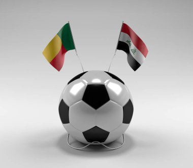 Benin - Irak Futbol Bayrakları, Beyaz Arkaplan - 3D Yapılandırma
