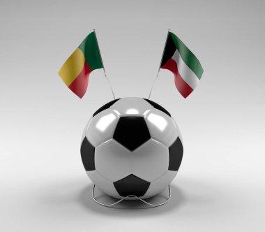 Benin - Kuveyt Futbol Bayrakları, Beyaz Arkaplan - 3D Render