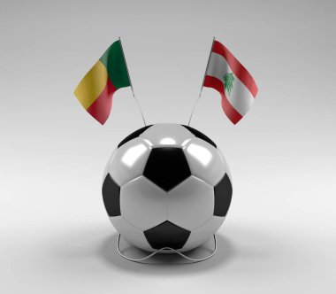 Benin - Lübnan Futbol Bayrakları, Beyaz Arkaplan - 3D Render