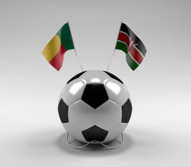 Benin - Kenya Futbol Bayrakları, Beyaz Arkaplan - 3D Render