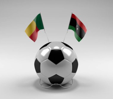 Benin - Libya Futbol Bayrakları, Beyaz Arkaplan - 3D Render