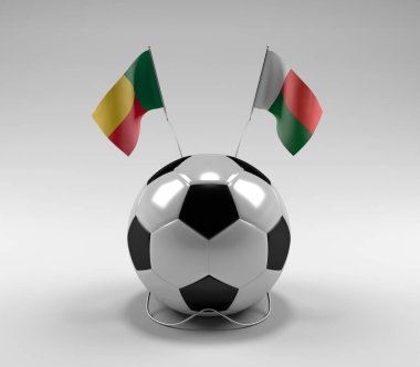 Benin - Madagaskar Futbol Bayrakları, Beyaz Arkaplan - 3D Render