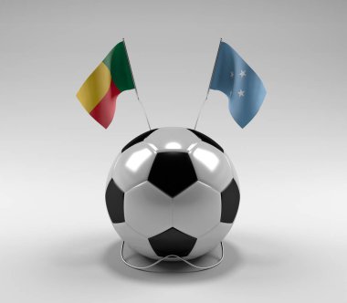 Benin - Mikronezya Futbol Bayrakları, Beyaz Arkaplan - 3D Render