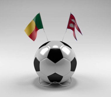Benin - Nepal Futbol Bayrakları, Beyaz Arkaplan - 3D Render