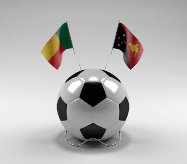 Benin - Papua-Yeni-Gine Futbol Bayrakları, Beyaz Arkaplan - 3D Render