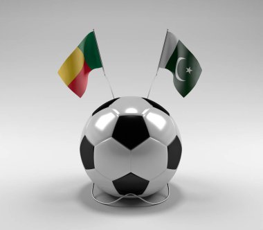 Benin - Pakistan Futbol Bayrakları, Beyaz Arkaplan - 3D Yapılandırma