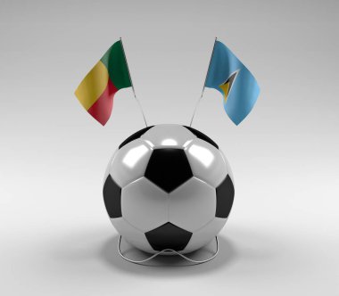 Benin - Saint-Lucia Futbol Bayrakları, Beyaz Arkaplan - 3D Render
