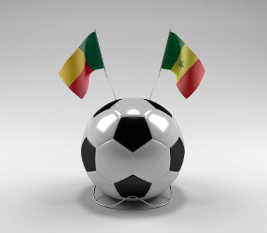 Benin - Senegal Futbol Bayrakları, Beyaz Arkaplan - 3D Render