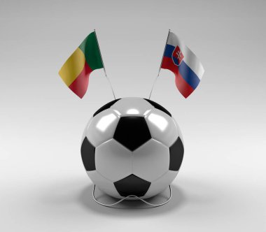 Benin - Slovakya Futbol Bayrakları, Beyaz Arkaplan - 3D Render