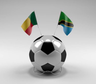 Benin - Tanzanya Futbol Bayrakları, Beyaz Arkaplan - 3D Render