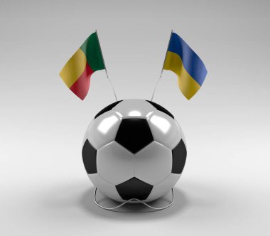 Benin - Ukrayna Futbol Bayrakları, Beyaz Arkaplan - 3D Render