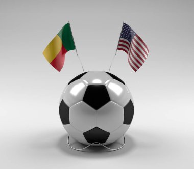 Benin - Amerika Birleşik Devletleri Futbol Bayrakları, Beyaz Arkaplan - 3D Render