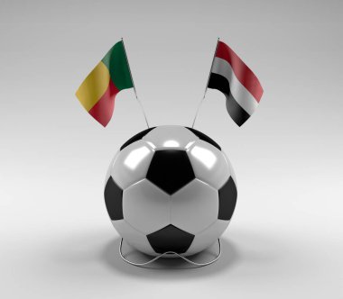Benin - Yemen Futbol Bayrakları, Beyaz Arkaplan - 3D Render