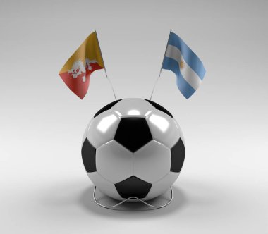 Bhutan - Arjantin Futbol Bayrakları, Beyaz Arkaplan - 3D Render