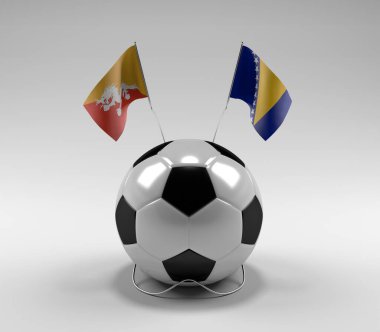 Bhutan - Bosna-Hersek Futbol Bayrakları, Beyaz Arkaplan - 3D Render