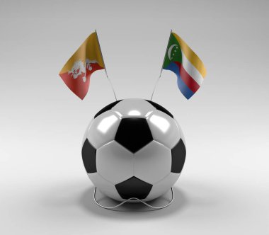 Bhutan - Komoros Futbol Bayrakları, Beyaz Arkaplan - 3D Render