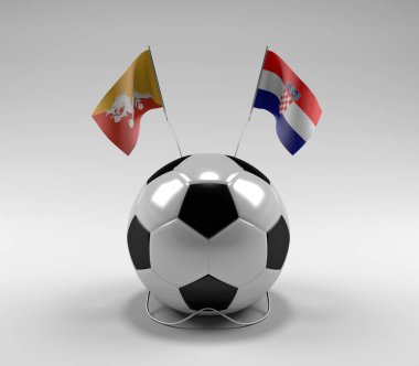 Bhutan - Hırvatistan Futbol Bayrakları, Beyaz Arkaplan - 3D Render