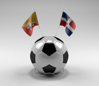 Bhutan - Dominik Cumhuriyeti Futbol Bayrakları, Beyaz Arkaplan - 3D Render