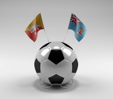 Bhutan - Fiji Futbol Bayrakları, Beyaz Arkaplan - 3D Render
