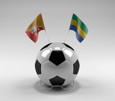 Bhutan - Gabon Futbol Bayrakları, Beyaz Arkaplan - 3D Render
