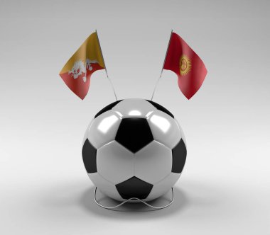Bhutan - Kırgızistan Futbol Bayrakları, Beyaz Arkaplan - 3D Render