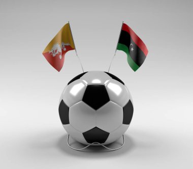Bhutan - Libya Futbol Bayrakları, Beyaz Arkaplan - 3D Render