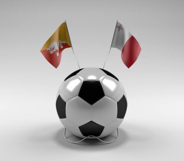 Bhutan - Malta Futbol Bayrakları, Beyaz Arkaplan - 3D Render