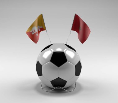 Bhutan - Fas Futbol Bayrakları, Beyaz Arkaplan - 3D Render