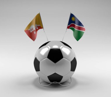 Bhutan - Namibya Futbol Bayrakları, Beyaz Arkaplan - 3D Render