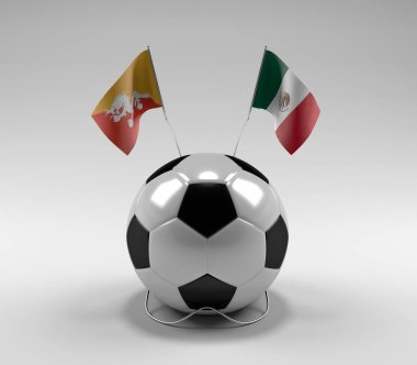 Bhutan - Meksika Futbol Bayrakları, Beyaz Arkaplan - 3D Render