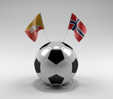 Bhutan - Norveç Futbol Bayrakları, Beyaz Arkaplan - 3D Render