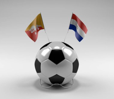 Bhutan - Paraguay Futbol Bayrakları, Beyaz Arkaplan - 3D Render