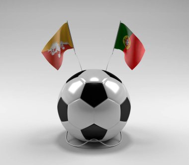 Bhutan - Portekiz Futbol Bayrakları, Beyaz Arkaplan - 3D Render