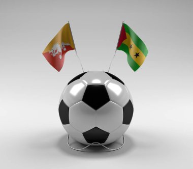 Bhutan - Sao-Tome-Principe Futbol Bayrakları, Beyaz Arkaplan - 3D Render