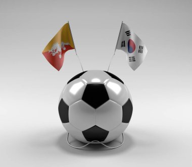 Bhutan - Güney Kore Futbol Bayrakları, Beyaz Arkaplan - 3D Render
