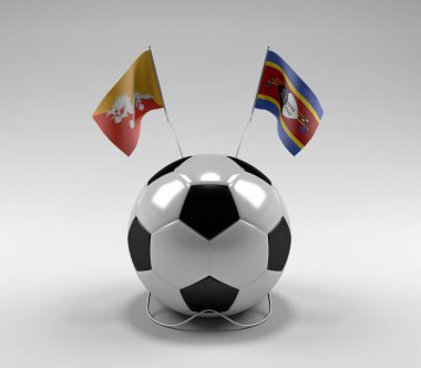 Bhutan - Svaziland Futbol Bayrakları, Beyaz Arkaplan - 3D Render