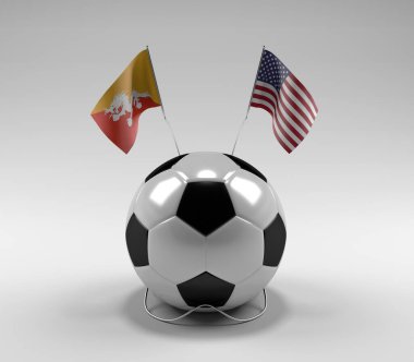Bhutan - Amerika Birleşik Devletleri Futbol Bayrakları, Beyaz Arkaplan - 3D Render