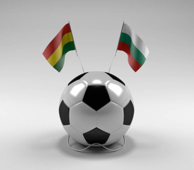 Bolivya - Bulgaristan Futbol Bayrakları, Beyaz Arkaplan - 3D Render