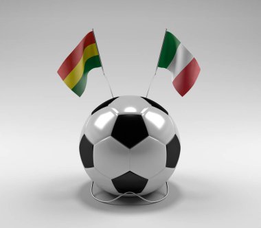 Bolivya - İtalya Futbol Bayrakları, Beyaz Arkaplan - 3D Render