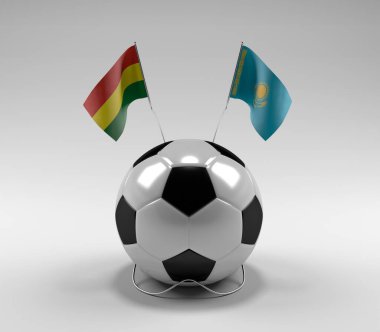 Bolivya - Kazakistan Futbol Bayrakları, Beyaz Arkaplan - 3D Render