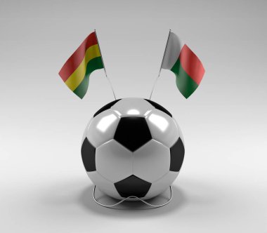 Bolivya - Madagaskar Futbol Bayrakları, Beyaz Arkaplan - 3D Render