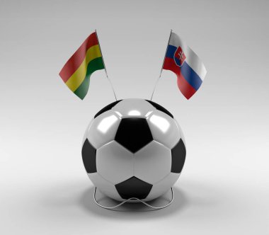 Bolivya - Slovakya Futbol Bayrakları, Beyaz Arkaplan - 3D Render