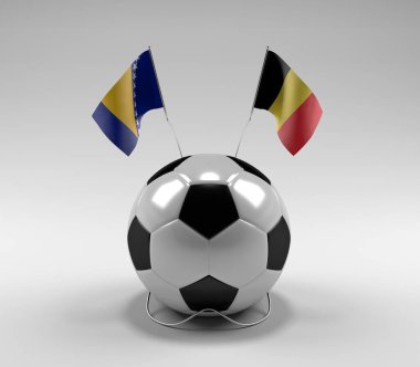 Bosna-Hersek - Belçika Futbol Bayrakları, Beyaz Arkaplan - 3D Render