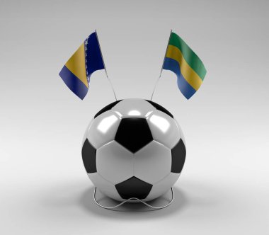 Bosna-Hersek - Gabon Futbol Bayrakları, Beyaz Arkaplan - 3D Render