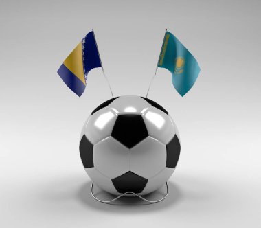 Bosna-Hersek - Kazakistan Futbol Bayrakları, Beyaz Arkaplan - 3D Render