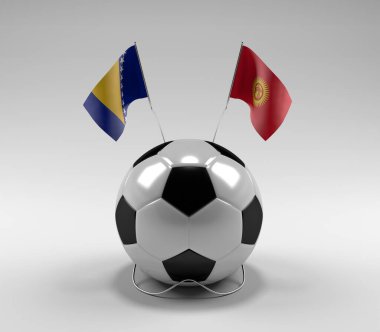 Bosna-Hersek - Kırgızistan Futbol Bayrakları, Beyaz Arkaplan - 3D Render