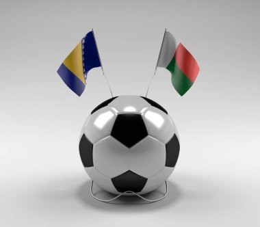 Bosna-Hersek - Madagaskar Futbol Bayrakları, Beyaz Arkaplan - 3D Render
