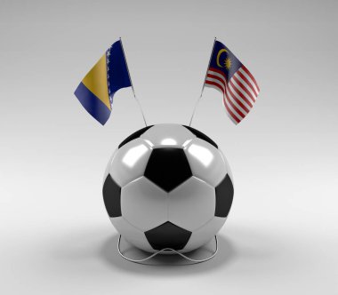 Bosna-Hersek - Malezya Futbol Bayrakları, Beyaz Arkaplan - 3D Render