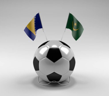 Bosna-Hersek - Moritanya Futbol Bayrakları, Beyaz Arkaplan - 3D Render